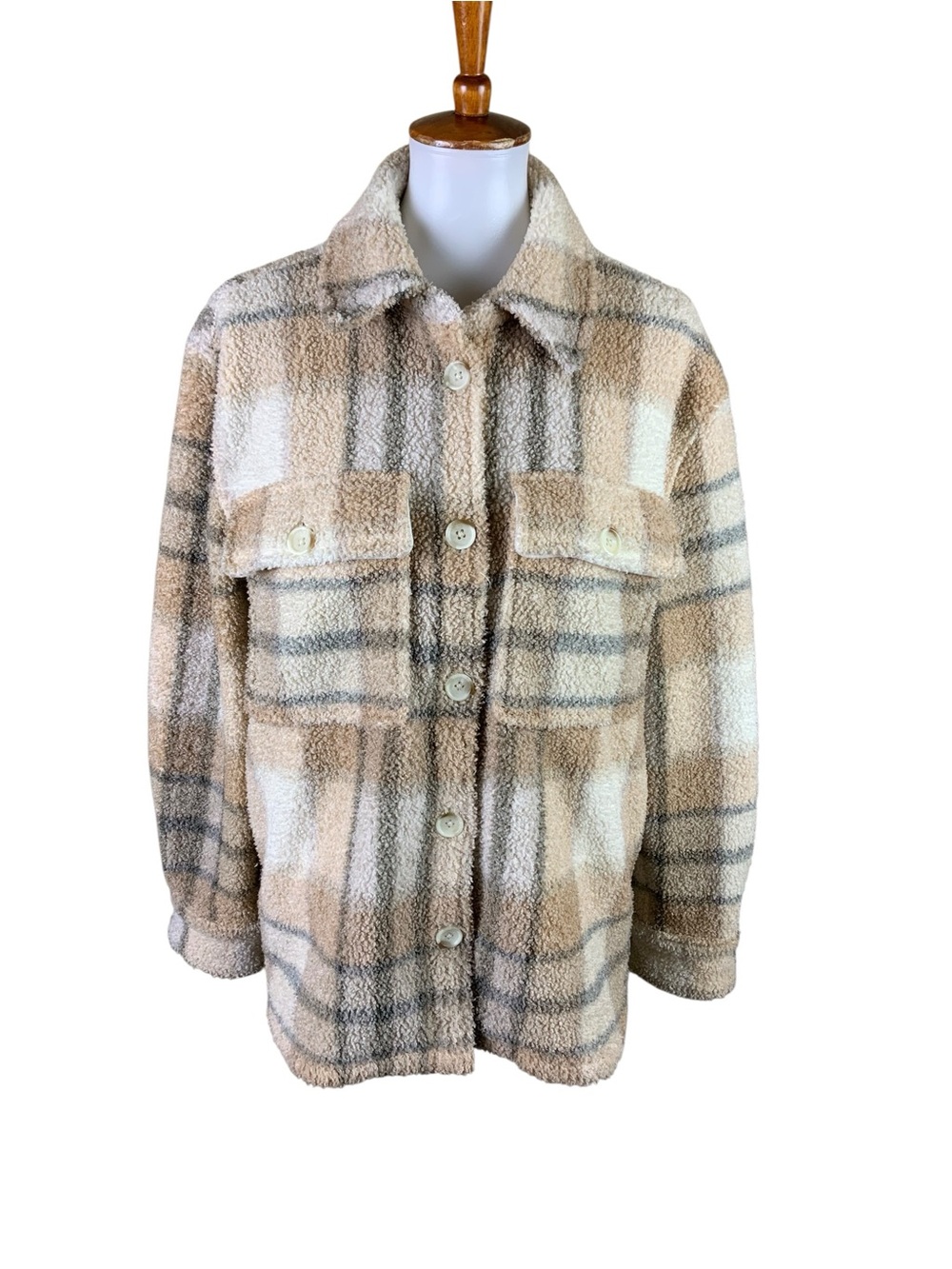 Abercrombie And Fitch M Beige Plaid Sherpa Fleece Shacket Jacket